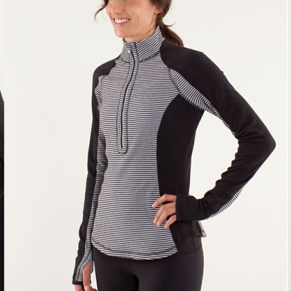 Lululemon Run: U Turn Half Zip Pullover Black & White Athletic Running Jacket - Picture 1 of 13